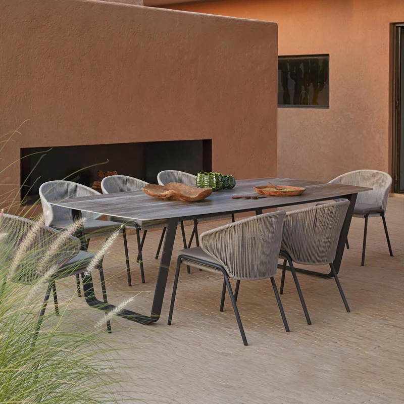 Уличный стол для сада и стул комбинированный плетеный каменная доска садовый