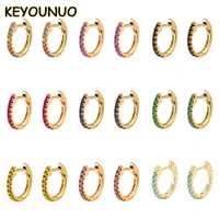keyounuo gold filled hoop earrings for women round red zircon piercing colorful cz earrings fashion party jewelry wholesale