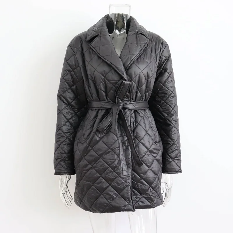 Winter Thicken Warm Long Cotton Coats Women Parkas Lapel 2022 New Fashion Adjustable Waist Tie Pocket Slim Jacket Female Outwear