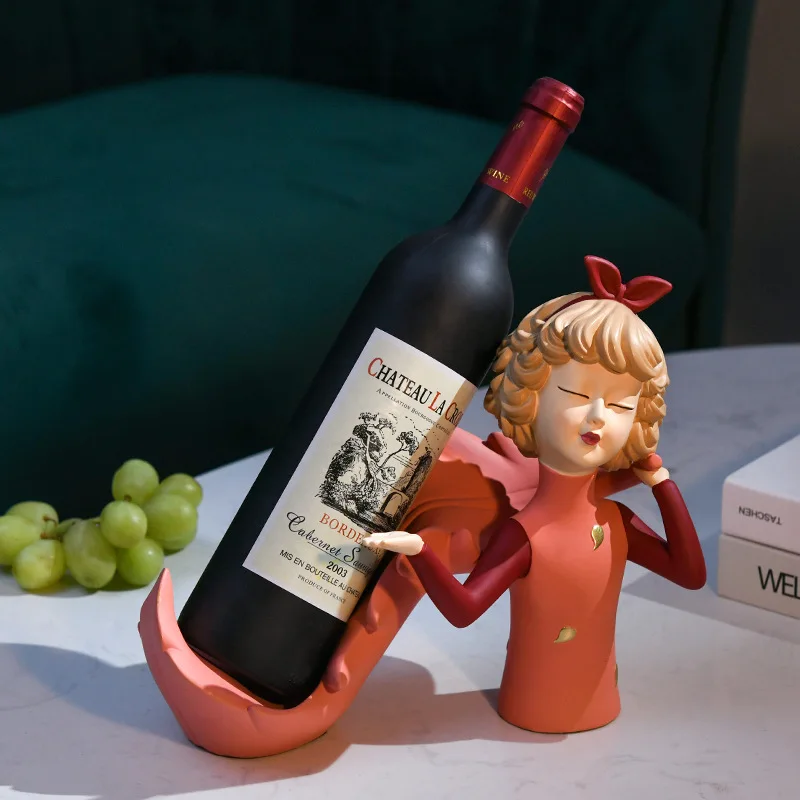

Resin Sculptures Girl Statue Red Wine Holder Home Decor Figurines Shop Cafe Restaurant Desktop Wines Cabinet Show Ornaments C946