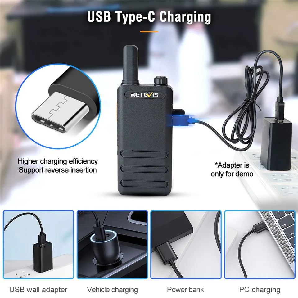 Мини ультра-тонкая рация Retevis RT622P USB Type C зарядка VOX портативная двухсторонняя PMR446