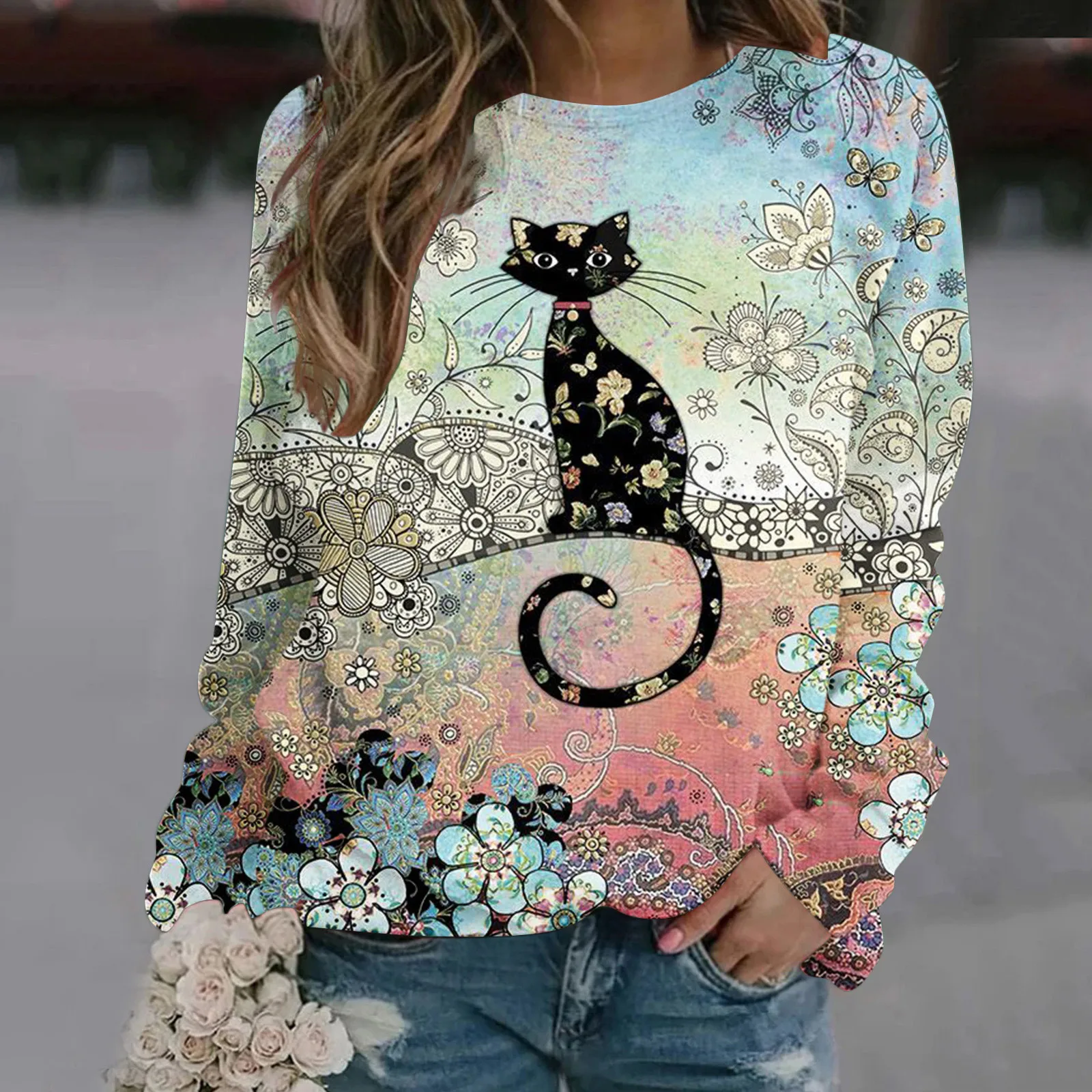 

Quarter Sleeve Pullover Women Women's Print Long-sleeved Sweatshirt Casual Blouse Pullover Hoodie Casual Zip Hoodie