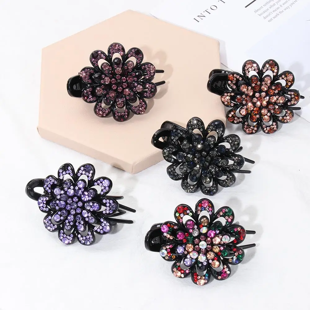 

Headwear Accessories Women Girls Durable Flexible Rhinestone Hair Clip Dovetail Duckbill Pins Hairpins Crystal Flower