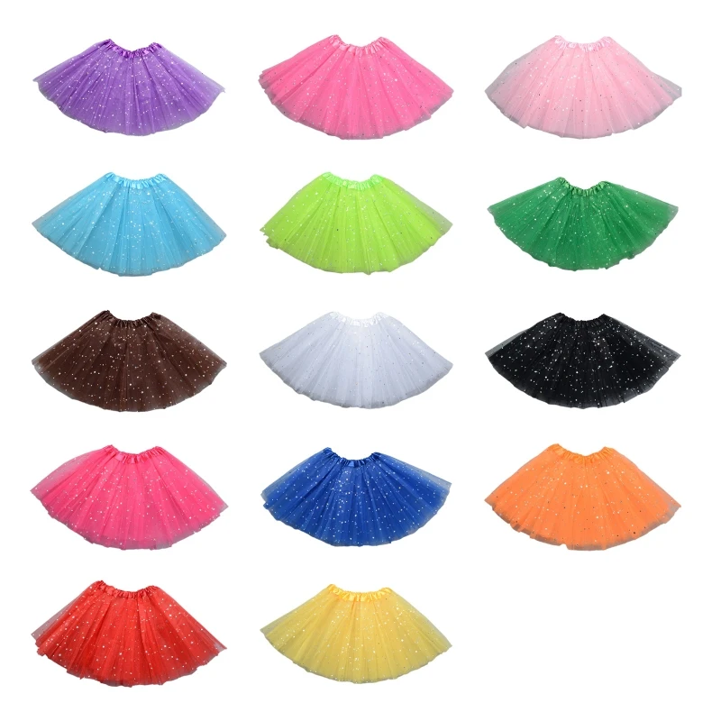 

Children Kids Girls Shiny Sequins Ballet Skirts Elastic Mesh Tutu Dress Gymnastics Dancing Skirt Princess Pettiskirts