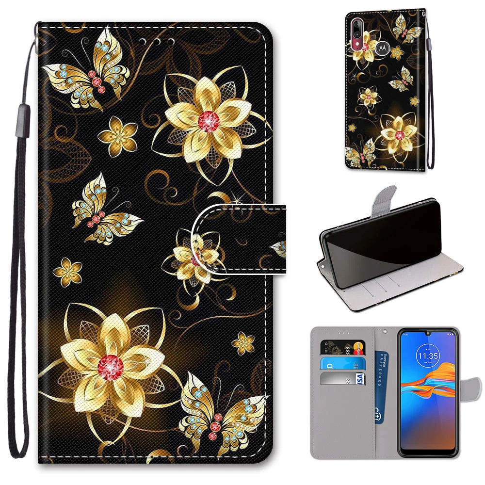 Флип-кейс для телефона Motorola Moto E6 Play "Кожаный бумажник" с крышкой-книгой, стендом и защитным держателем.