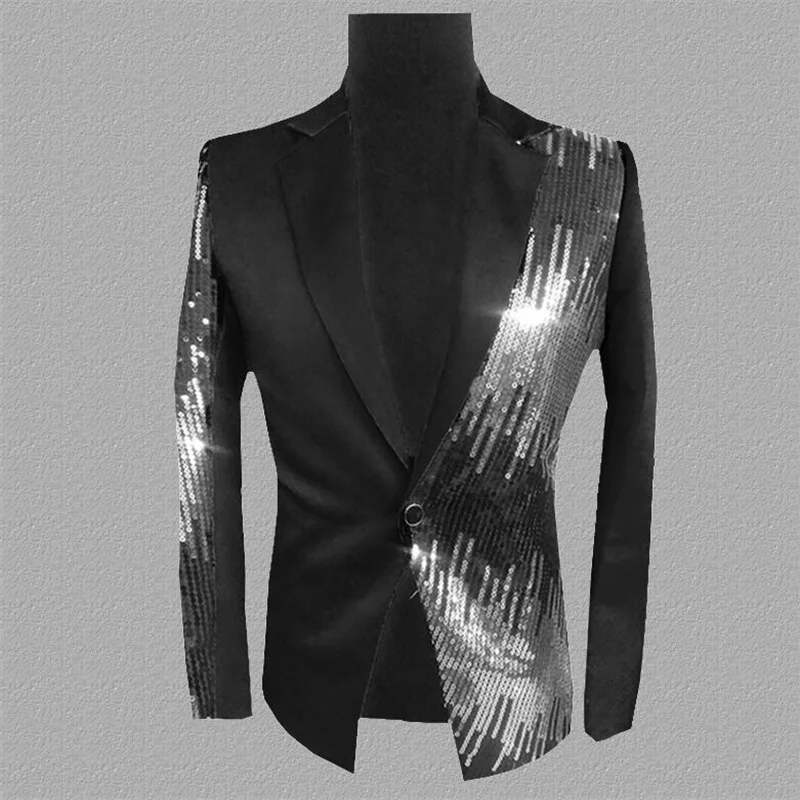 Sequins blazer men suits designs jacket mens stage costumes for singers clothes dance star style dress punk rock masculino 45667