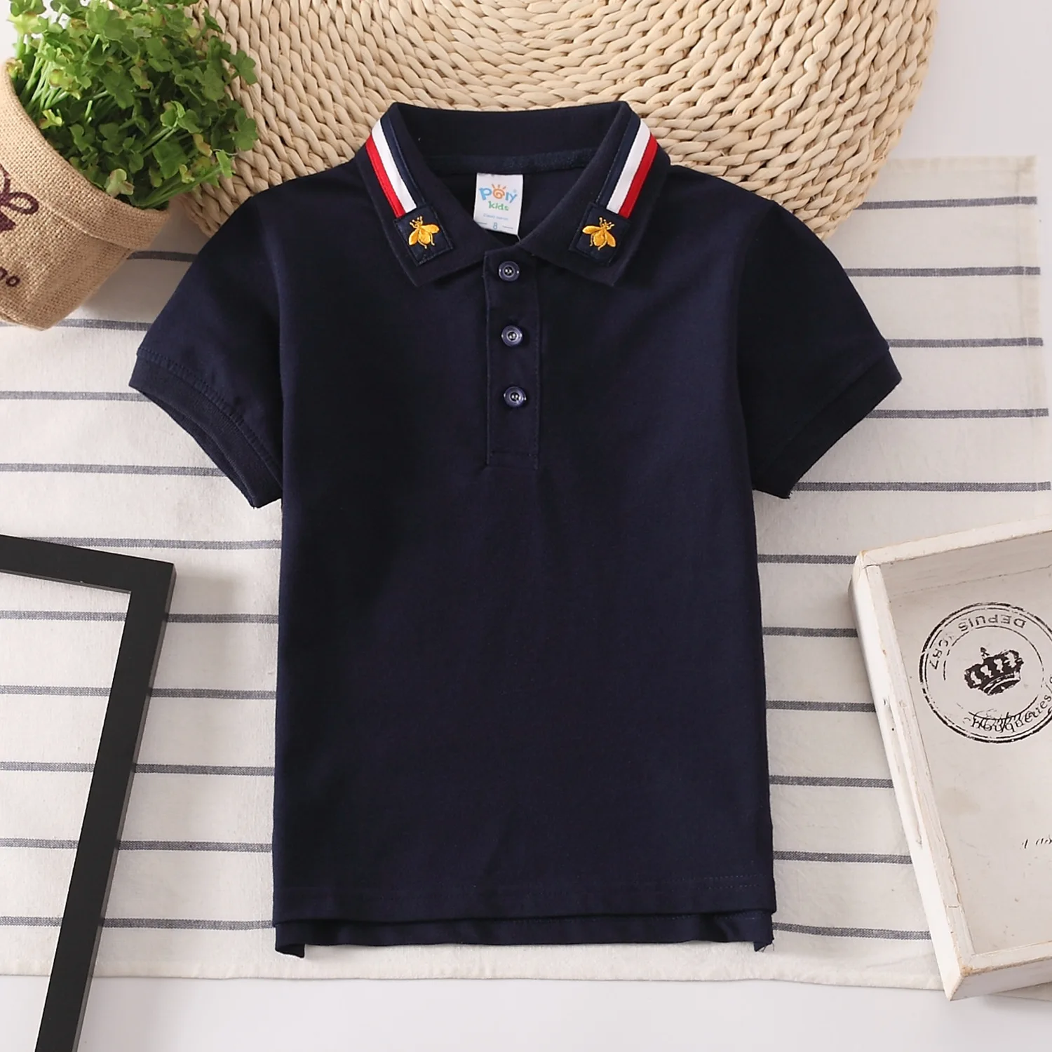 Baby Boys Summer Polo Shirt Cotton Breathable Children's Clothes Kids Turn-down Collar Striped Tee Boys Short Sleeves Shirt Tops