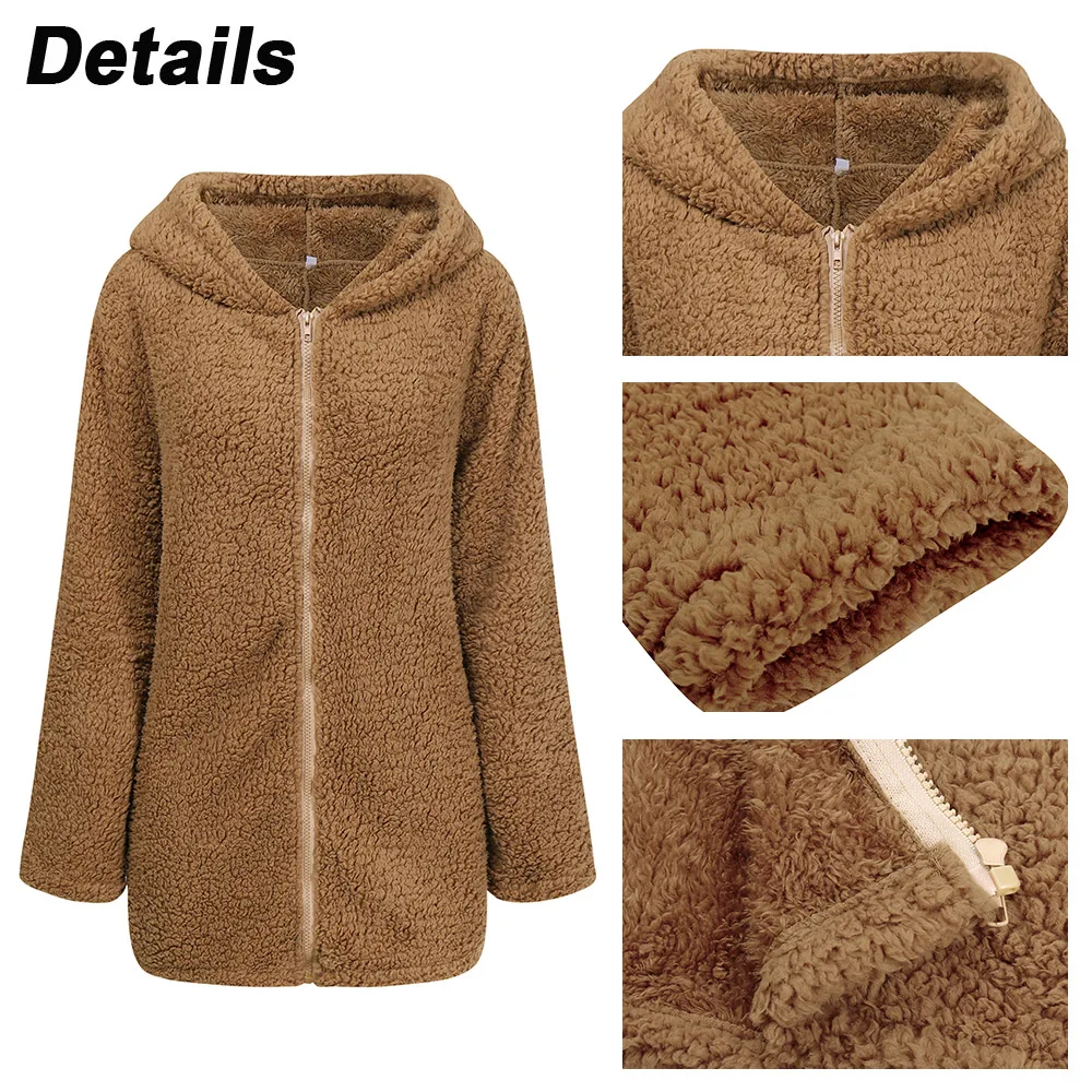 Autumn Winter Faux Fur Coat Women 2021 Casual Warm Zipper Teddy Jacket Plush Overcoat Pocket Fluffy Thick Coat Female Outwear