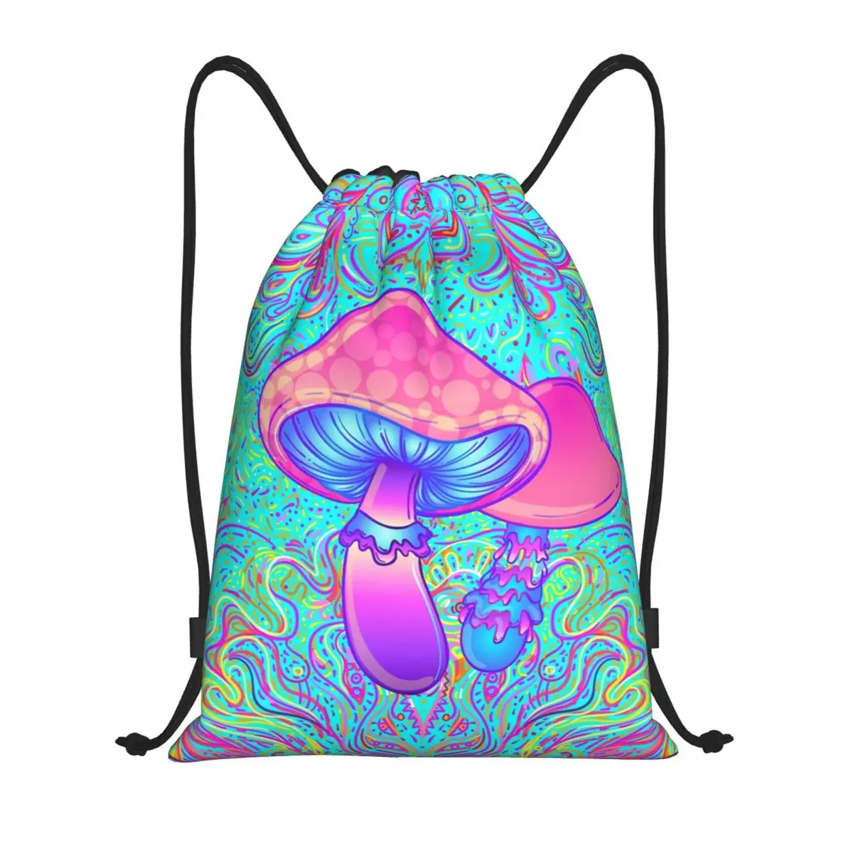 Magic Mushroom Trippy Psychedelic Neon Pastel Goth Drawstring Backpack Women Men Gym Sport Sackpack Foldable Shopping Bag Sack