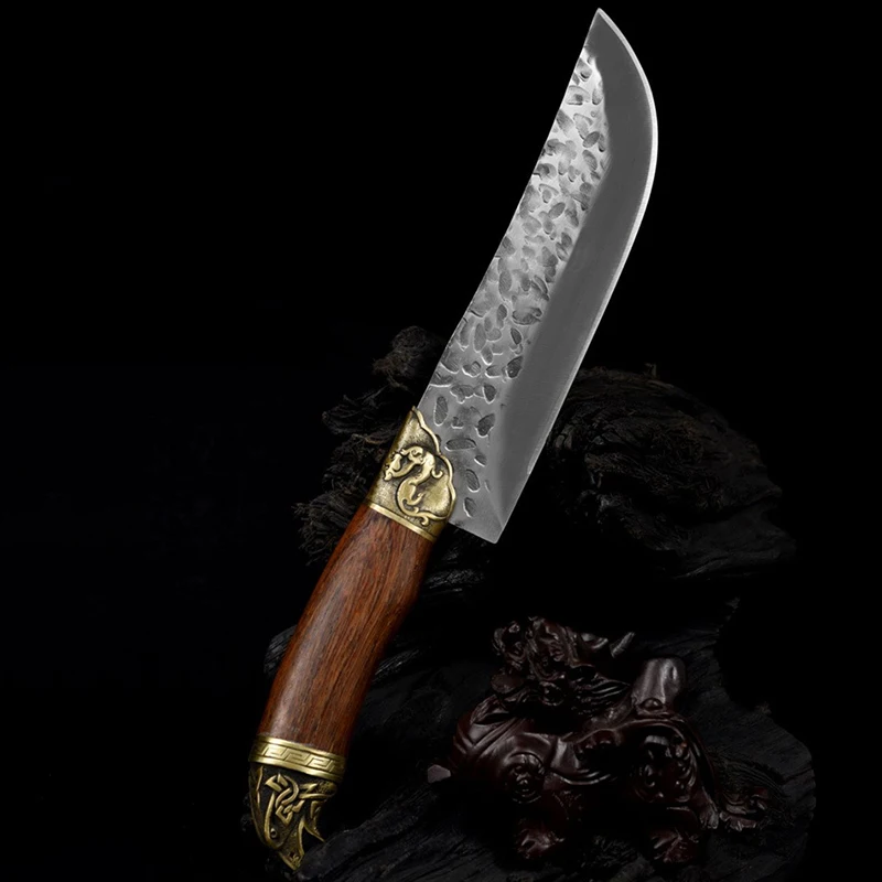 

Кухонные ножи Longquan, медный декор с орлом, кованый 8-дюймовый острый нож ручной работы для нарезки, резки костей, барбекю, мясницкий нож, инстр...