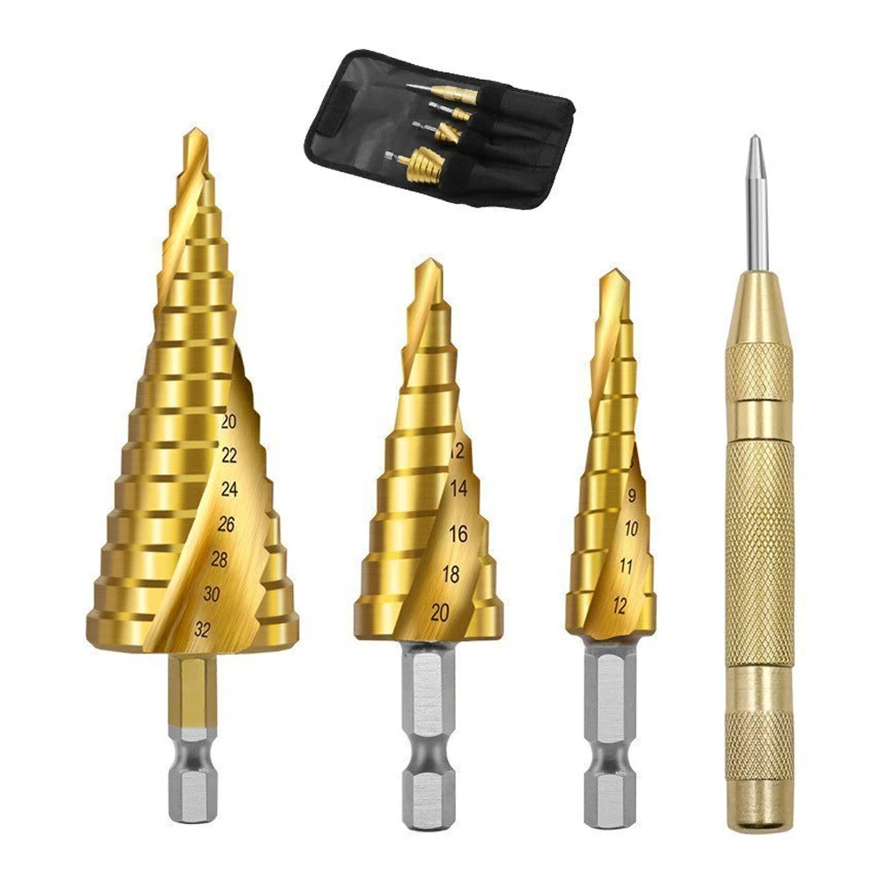 

3PCS Hex Spiral Groove Drill Bit Set 4-32/2/4-20/4-12mm HSS Titanium Coated Wood Metal Plastic Hole Cutter Core Drilling Tools