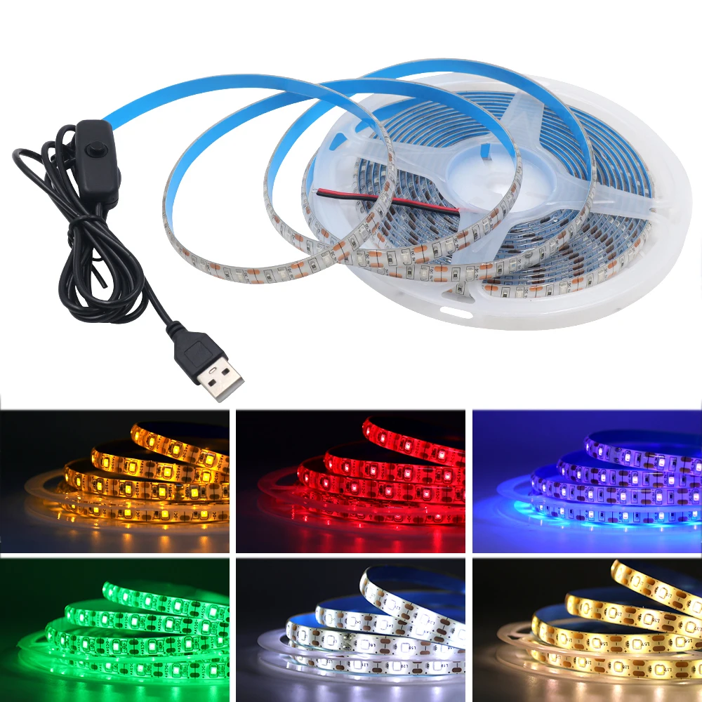 

5V USB Led Strip SMD 2835 White/Warm White/Red/Blue/Green /Pink/Yellow Flexible Ribbon Tape Backlight