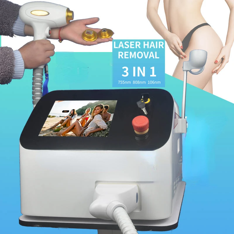 

Профессиональный безболезненный диодный лазер 808 нм, 1064 нм, 755 нм, аппарат для удаления волос с 3 длинами волны для всех типов кожи