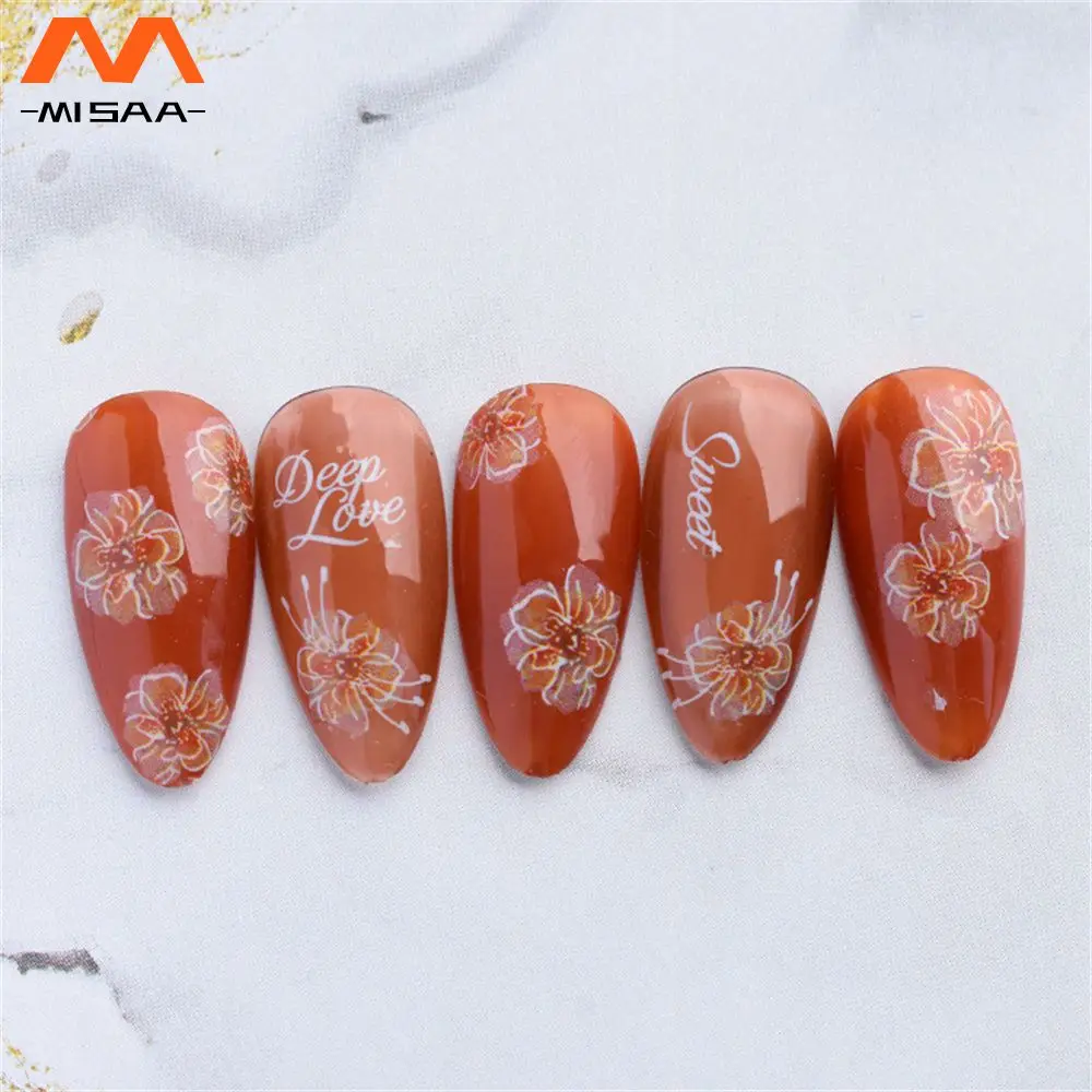

Floral Design Stunning Instant Nail Art Easy To Apply Stylish Unique Design Floral Nail Stickers Semi-transparent Design Trendy