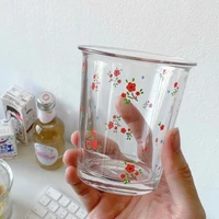 korean ins air cooled cup floral breakfast cup glass coffee cup girl heart cup net red milk juice cold cup water cup lady cute