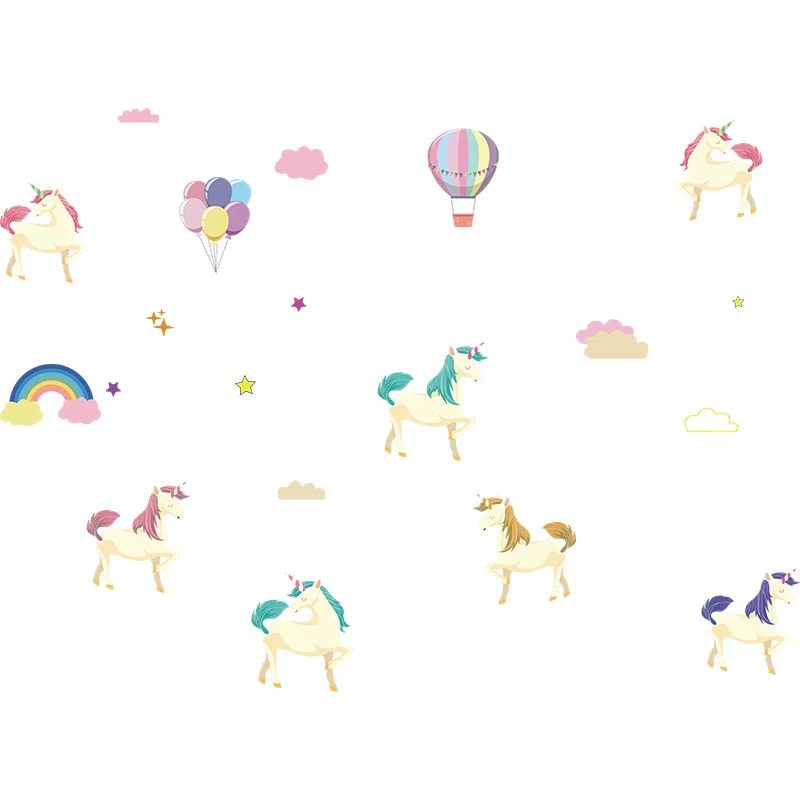 

Sticker Decor Cute And Funny Rainbow Unicorn and Hot Air Balloon Decorate Glass Window Wall Home Living Decoration Wall Stickers