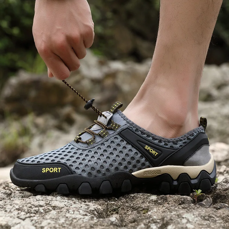 

2023 Men's Mesh Shoes Summer Breathable Wading Shoes Men's Sports Casual Running Tide Shoes Korean Mesh Mountaineering Walking