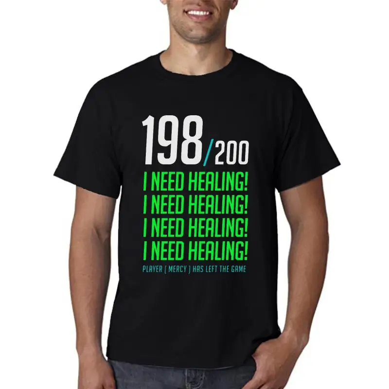 

overwatch T Shirt Red T-Shirt 198 200 I NEED HEALING Player Has Left. Men Fashion Short Sleeve