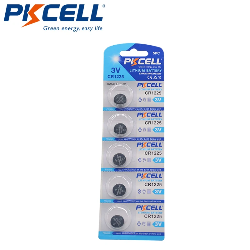 

5Pcs/Card PKCELL 3V CR1225 1225 LM1225 BR1225 ECR1225 KCR1225 EE6220 Lithium Button Coin Cells Batteries