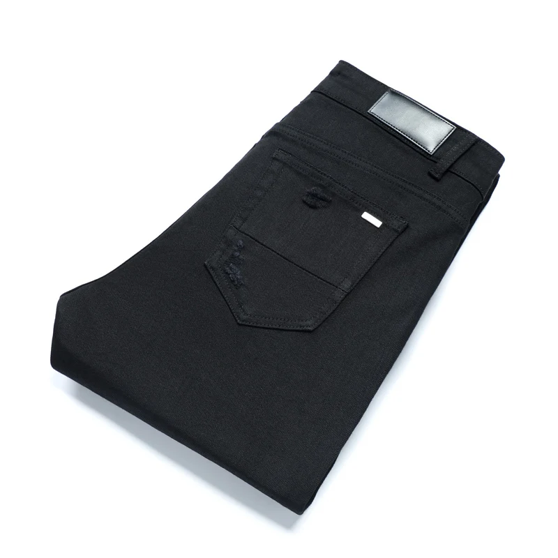 High Street Fashion Men Jeans Black Color Elastic Stretch Skinny Ripped Jeans Men Leather Patched Designer Hip Hop Brand Pants