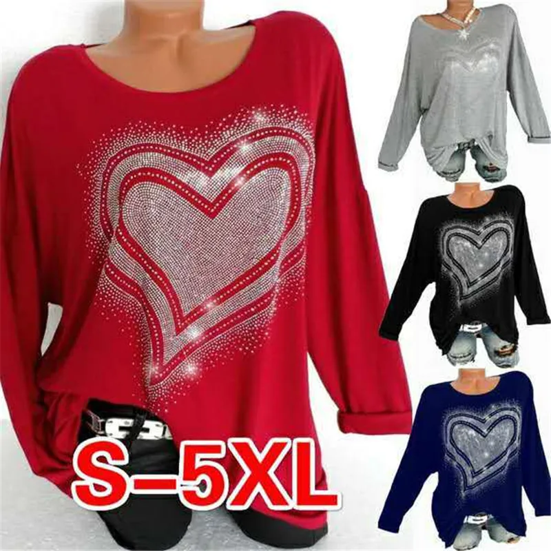 

Women Sequins Round Neck Long Sleeves Tshirts Print