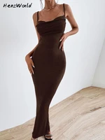 henzworld elegant sexy draped maxi dress summer outfits for women gown club party sleeveless spaghetti strap dresses bodycon