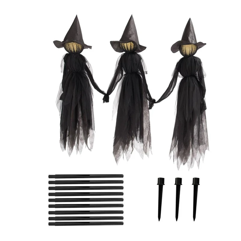 

Holding Hands Witch Decorations Scary Creepy Light Up Witches for Yard with Sound-Activated Sensor Glowing Headgear