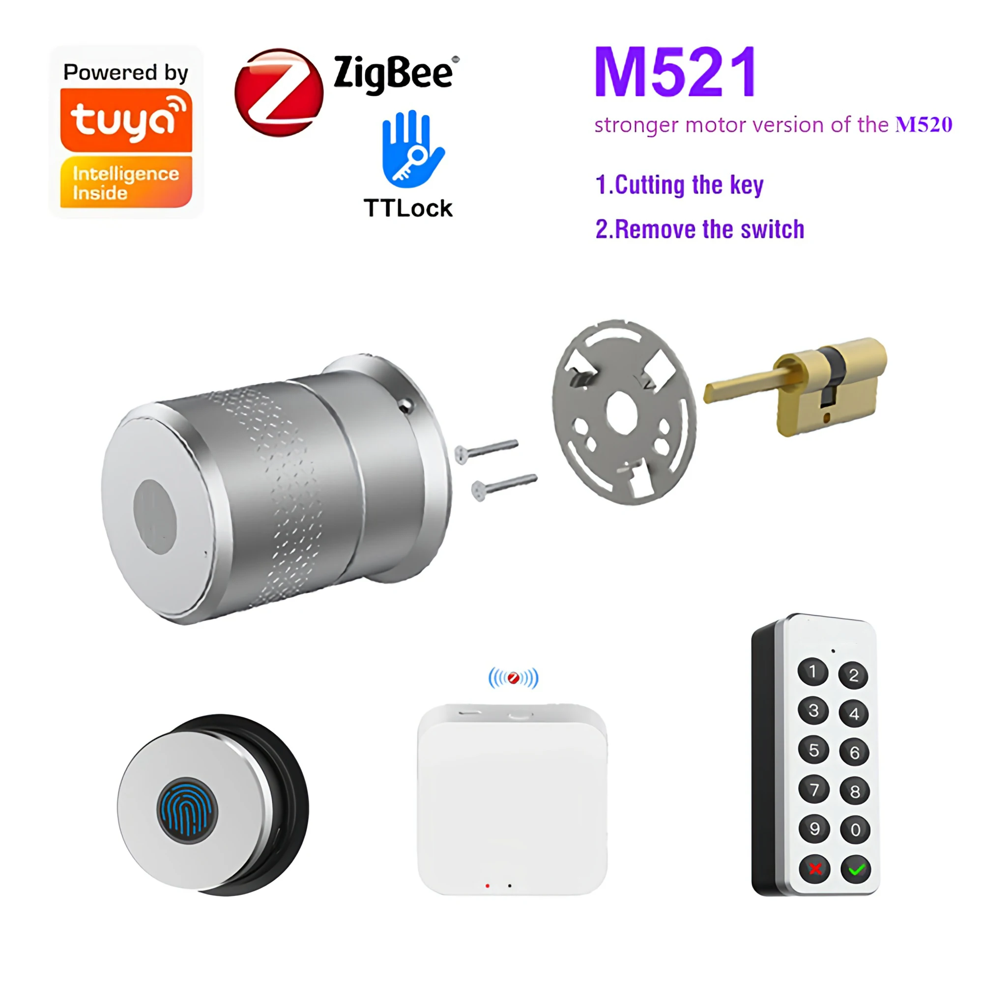 M521 Tuya Smart Lock TTlock Fingerprint Cylinder Bluetooth For Door 50-100mm Thickess Support WIFI Lock For Smart Home