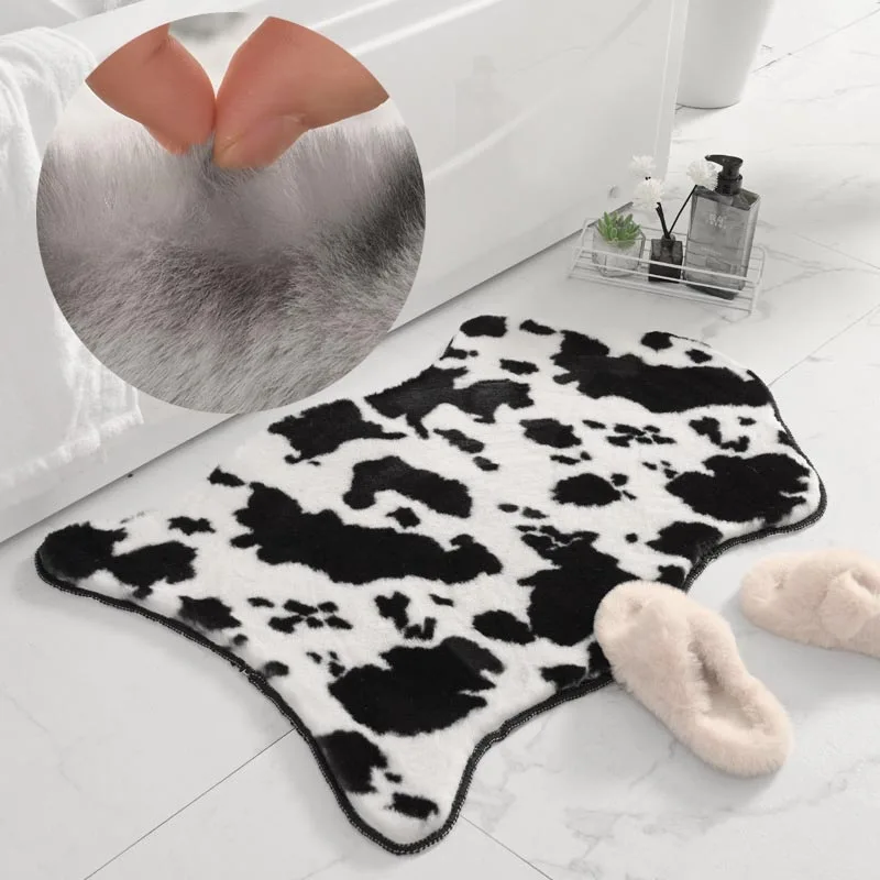 

Imitation Rabbit Fur Bath Mats Non-slip Bedside Carpet Flocking Rug Absorbent Bathroom Mat Kitchen Area Rugs For Shower Room