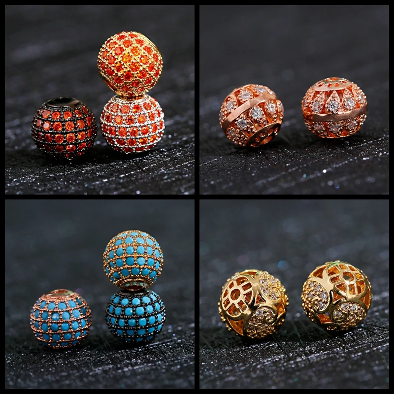 

3pcs/lot 10mm Round Disco Ball Beads Wholesale Micro Pave CZ Zircon Charms Copper Loose Spacer Beads for DIY Jewelry Making