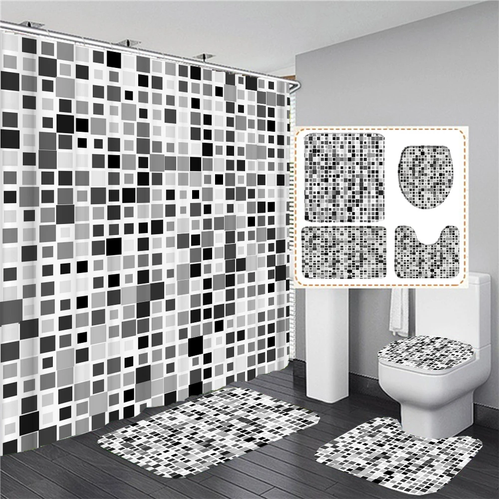 

Мозаичный чехол для ванной, украшение в ванную комнату с абстрактным геометрическим рисунком, чехол для крышки унитаза, Нескользящие коврики, цвет серый и черный
