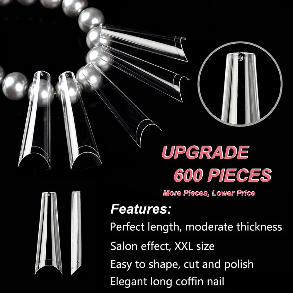 

600 шт. прозрачные накладные ногти акриловые накладные ногти балерины накладные ногти Длинная форма полуобложка гроб Профессиональные Накл...