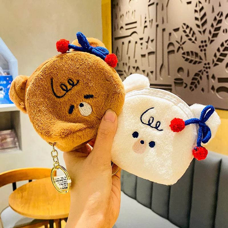 

Cute Cartoon Furry Coin Bags Kawai Panda White Brown Money Wallet Purse Earphone Data Line Key Coin Holder Pouch Storage Bags