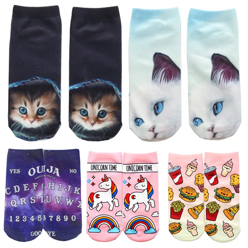 

Женское рождественское 3D печатное забавное креативное лицо кошки в стиле Харадзюку кошка кавайное животное Единорог эмодзи короткое мягко...