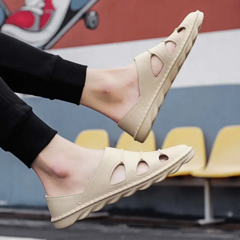 

Туристические летние кроссовки для мужчин, мужские кожаные сандалии для скачек, лето 2022, дышащие резиновые шлепанцы, летняя обувь для мужчи...