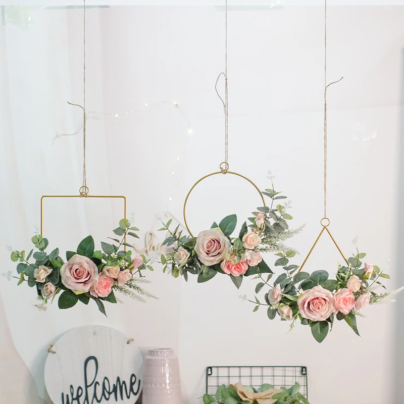 

Настенная подвеска в скандинавском стиле, имитация цветка, любви, металлическая рамка, цветок, лист, кулон, украшение для стен дома, гостиной...