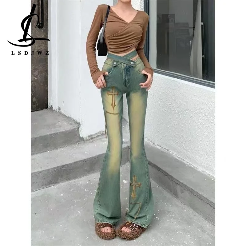 Vintage Jeans Woman Women's Pants Y2k Korean Fashion Female Clothing Denim Straight Leg Jeans Streetwear High Waist 2022 Flare