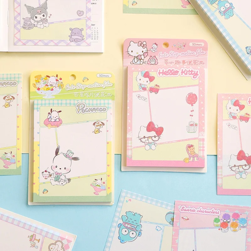 Фото Набор из 24 шт. блокнотов Sanrio Melody Kuromi Hangyodon: милые канцелярские товары с котиками, этикетки, стикеры для планирования, школьные принадлежности №3