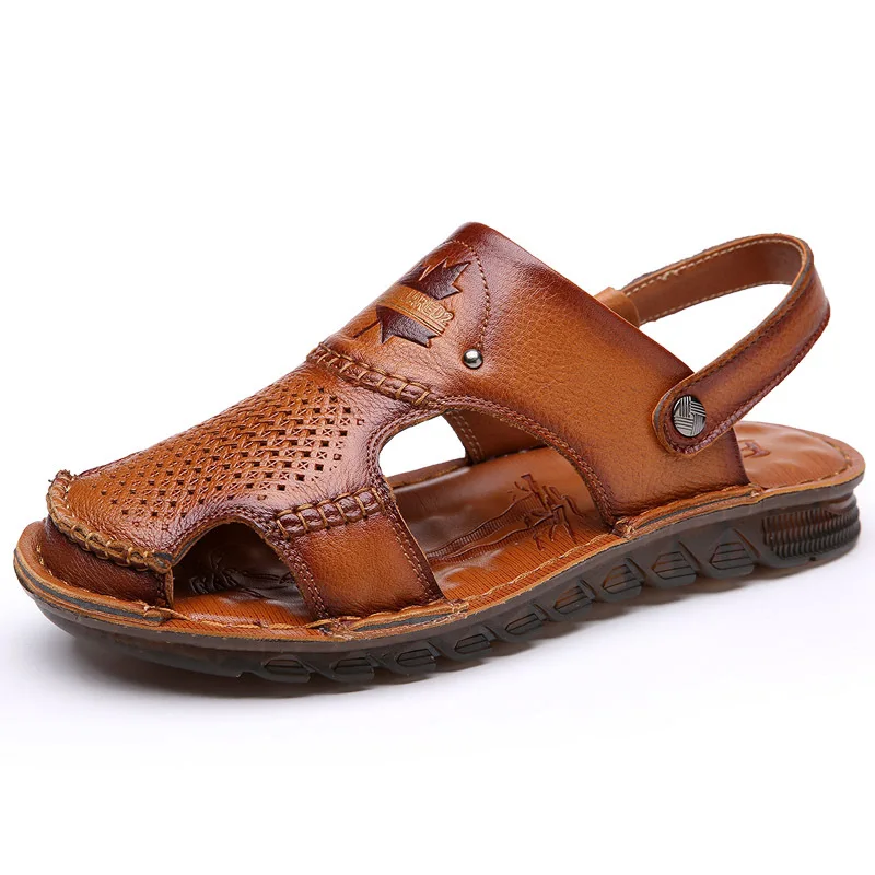 

Beach Shoes Male Summer Genuine Leather Casual Baotou Sandals Men Fashion Casual New Designer Dual Use Slippers for Men