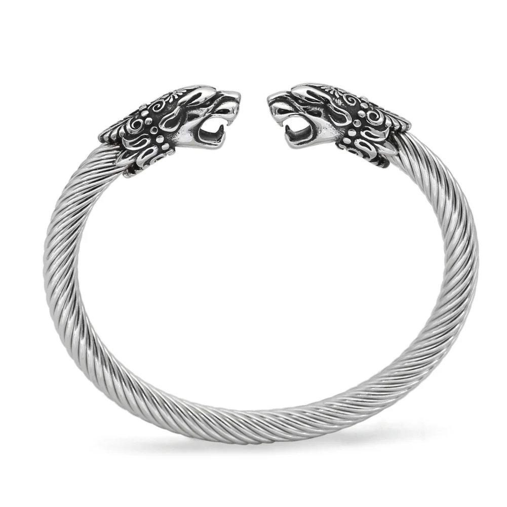 

stainlesss steel viking wolf bangle viking cuff bracelet viking jewelry men with valknut