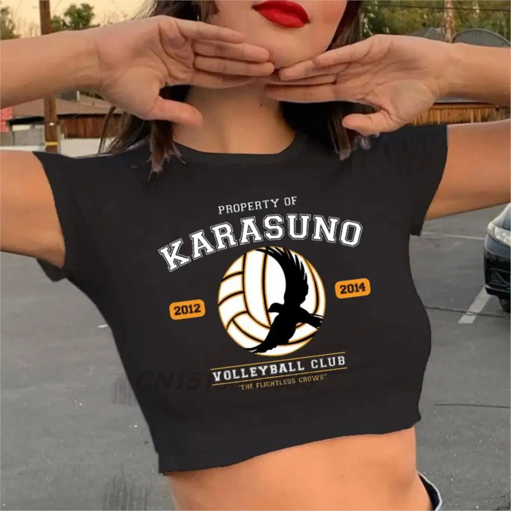 

Коллекция Karasuno волейбольный клуб Женские Короткие топы Sugoi манга графическое короткие футболки Deku pop винтажные хлопковые свитшоты