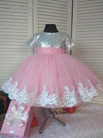 custom new pink baby girl birthday party dress big bow puffy sequined infant dress kid princess celebrity gown flower girl dress