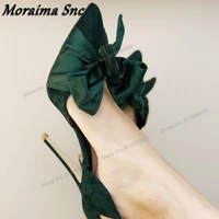 moraima snc green bow knot suede pumps for women shallow solid high heels woman wedding shoes stilettos heels pointy toe sandals