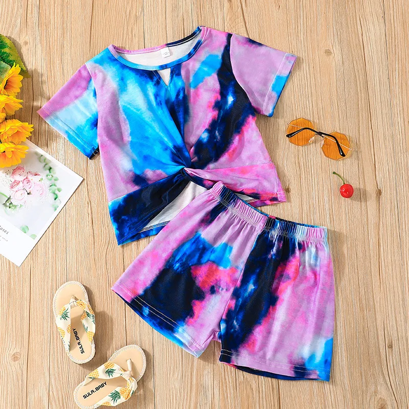 

Toddler Girls Clothes Set Summer Short Sleeve Colorful Tie Dye Printed T-shirt+shorts Kids Clothes Fashion Casual Outfits