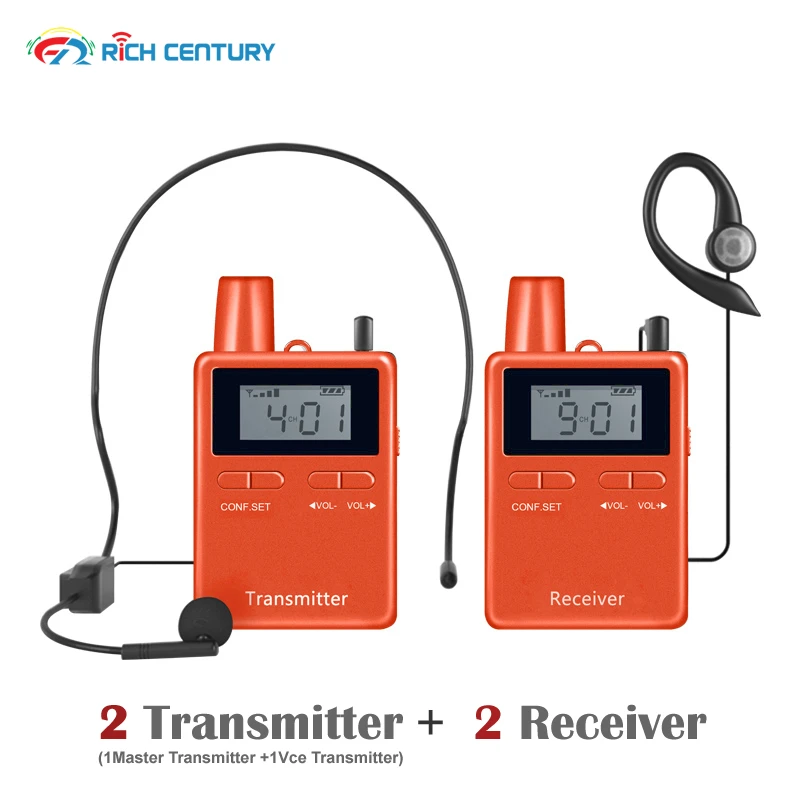 

RichCentury 2402 Wireless Tour Guide System 2 Transmitters +2 Receivers With Micr For Horse Riding Instruction Business Meetings