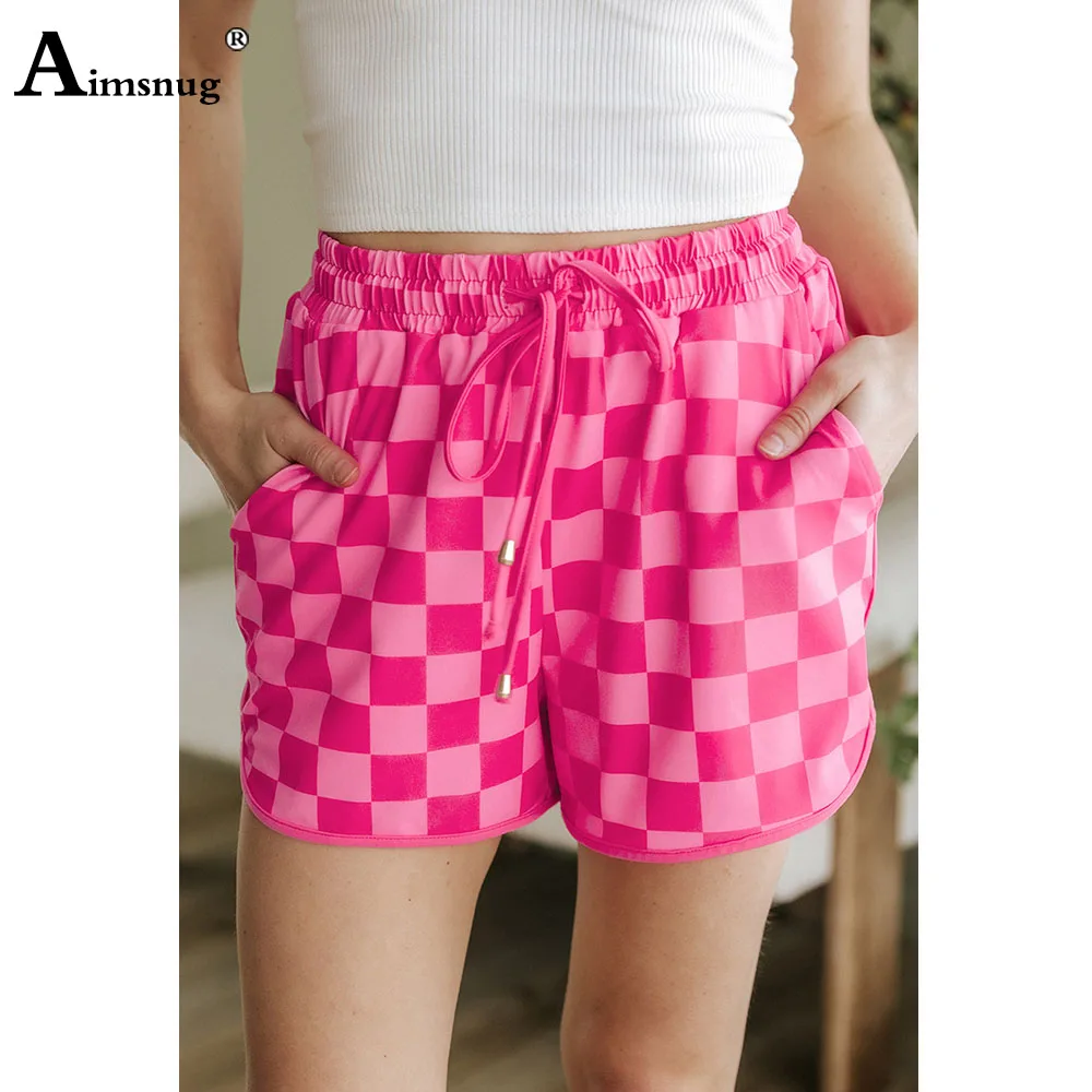 Фото 2025 Women's Stand Pocket Casual Retro Plaid Shorts High Cut Elastic Waist Beach Shorts Women Fashion Disco Short Pants New №5