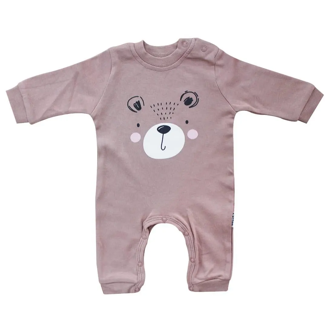 

Bear Pattern Snaps Coffee Baby Jumpsuit