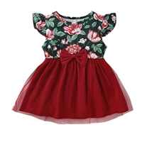 infant baby girl floral printed fly sleeve panel mesh bow tulle tutu dresses toddler summer clothing costumes princess dress