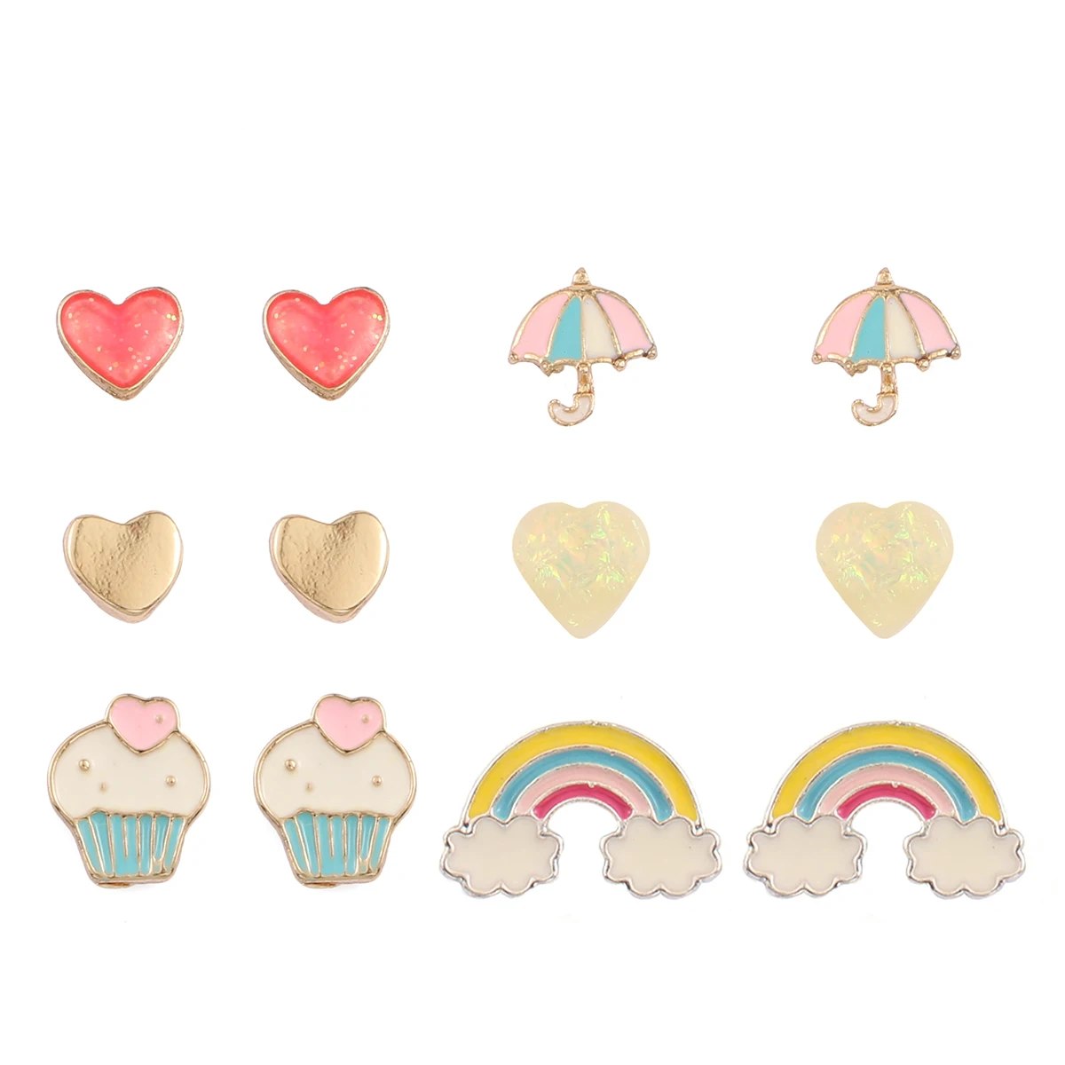 

CARTER LISA 12pcs Cute Charming Mini Colorful Enamelled Earings Heart Rainbow Ice Cream Stud Earrings Set For Women Ear Jewelry