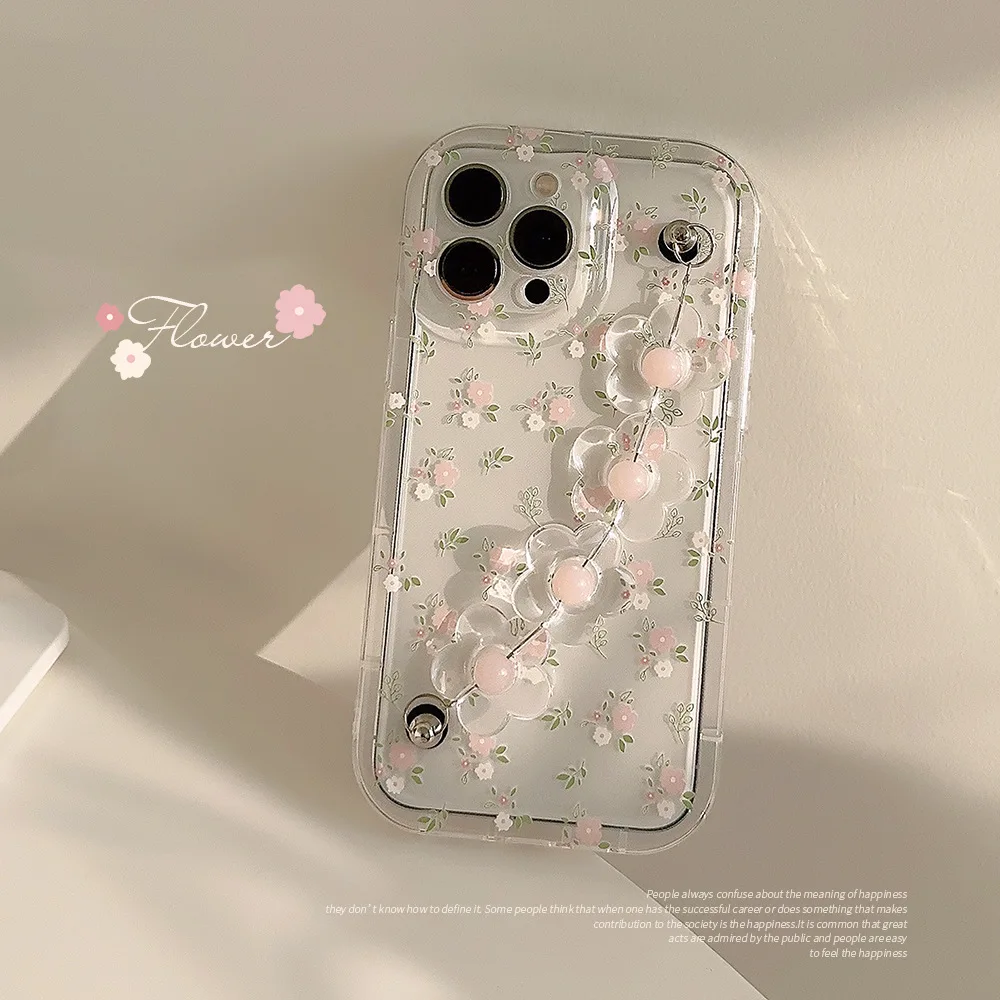 

Luxury Summer pink flowers girls Bracelet transparent Phone Case For iPhone 14 13 12 11 Pro Max 14 Plus Case Cute cartoon Cover